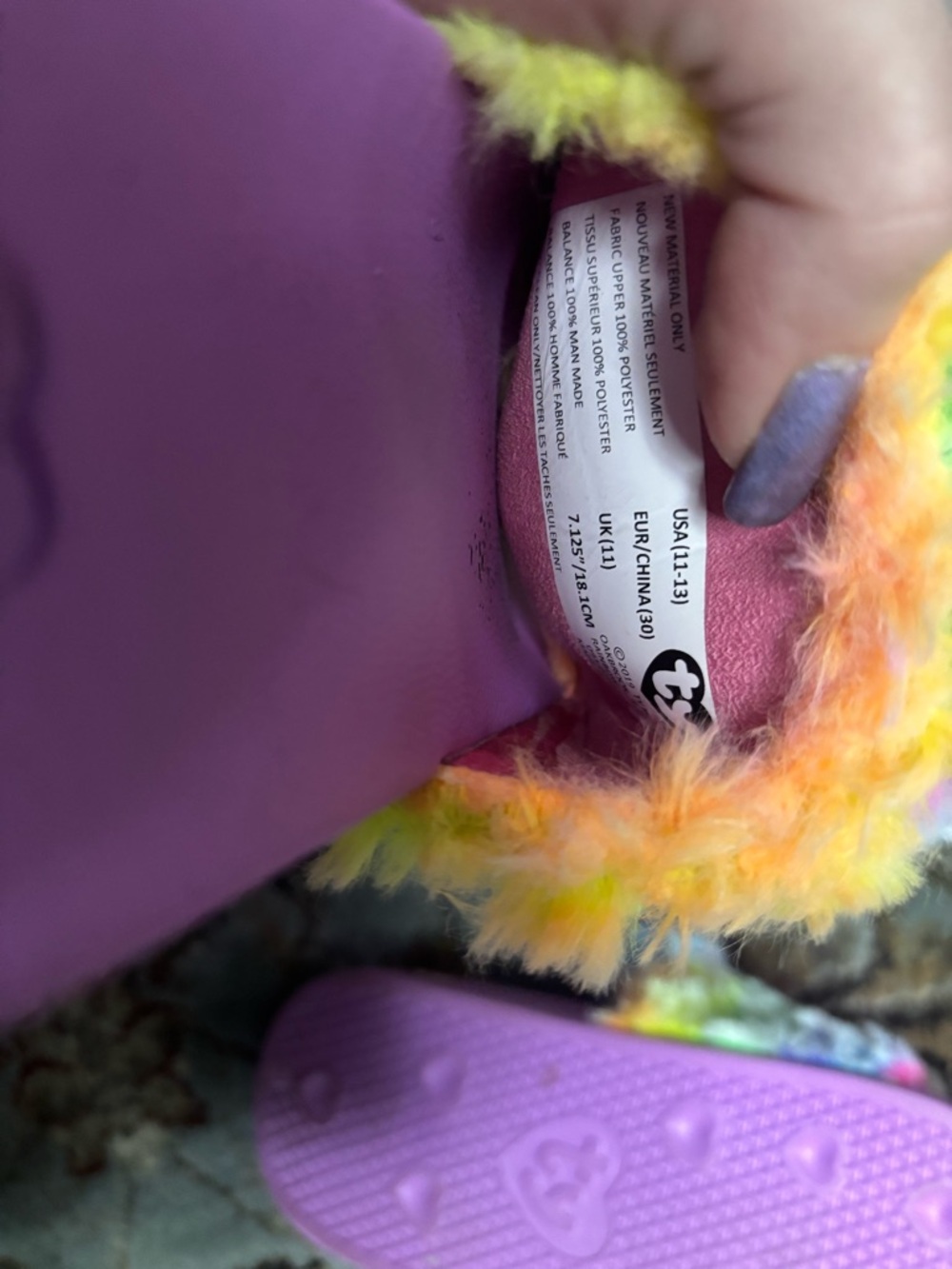 TY Beanie Boo Plush Slide Sandals in Lavender with Rainbow Fur NWT sz 11-13 - Picture 4 of 4